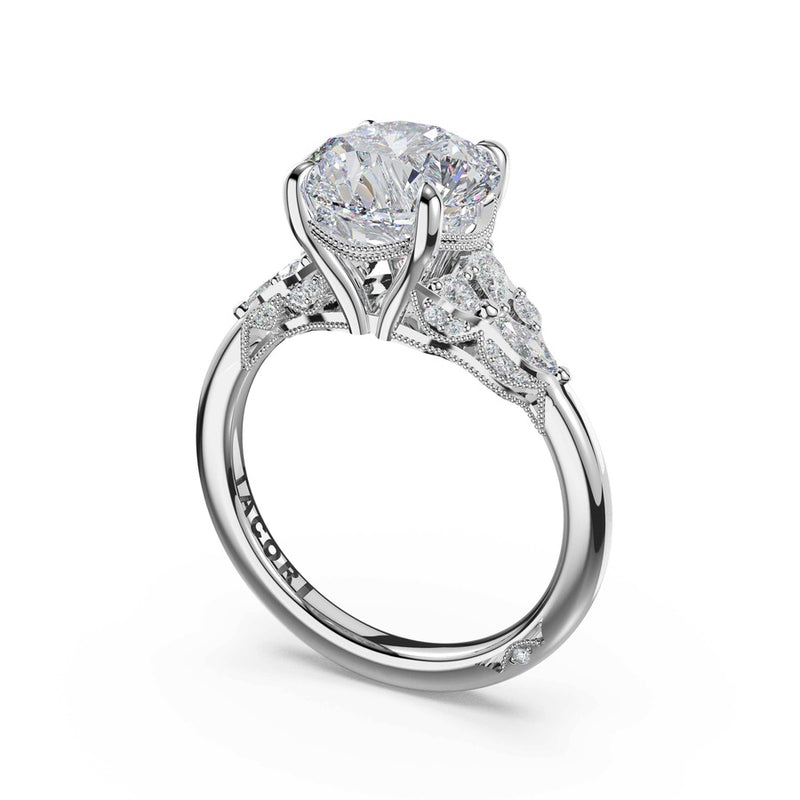 Asymmetrical Cluster Round Engagement Ring in 18kt White Gold