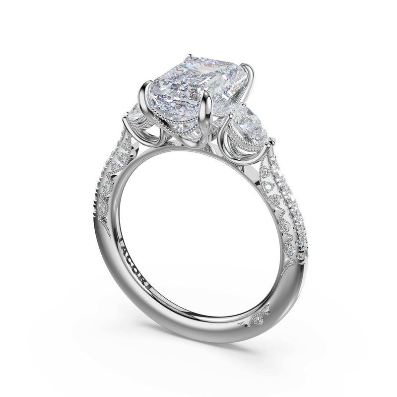 3-Stone Pear Diamond Side Emerald Engagement Ring in 14kt White Gold