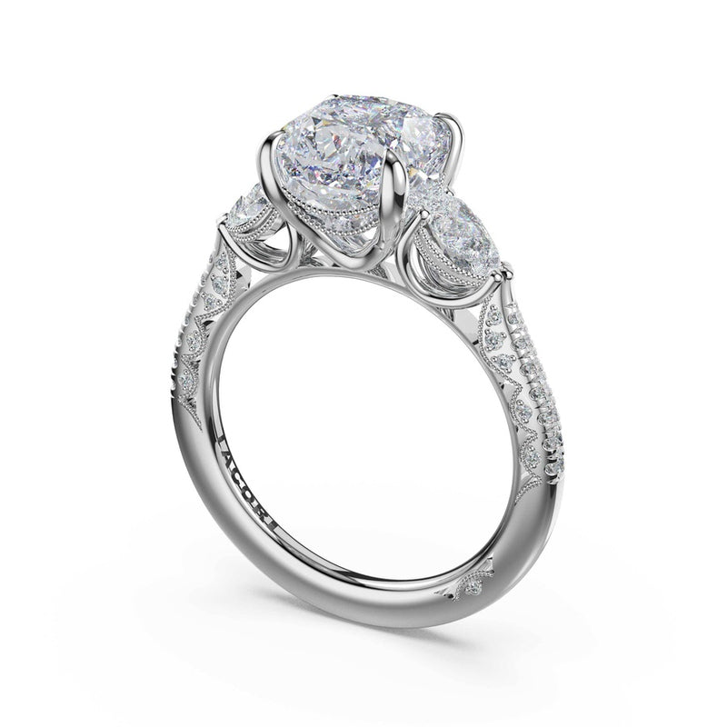 3-Stone Pear Diamond Side Cushion Engagement Ring in 14kt White Gold