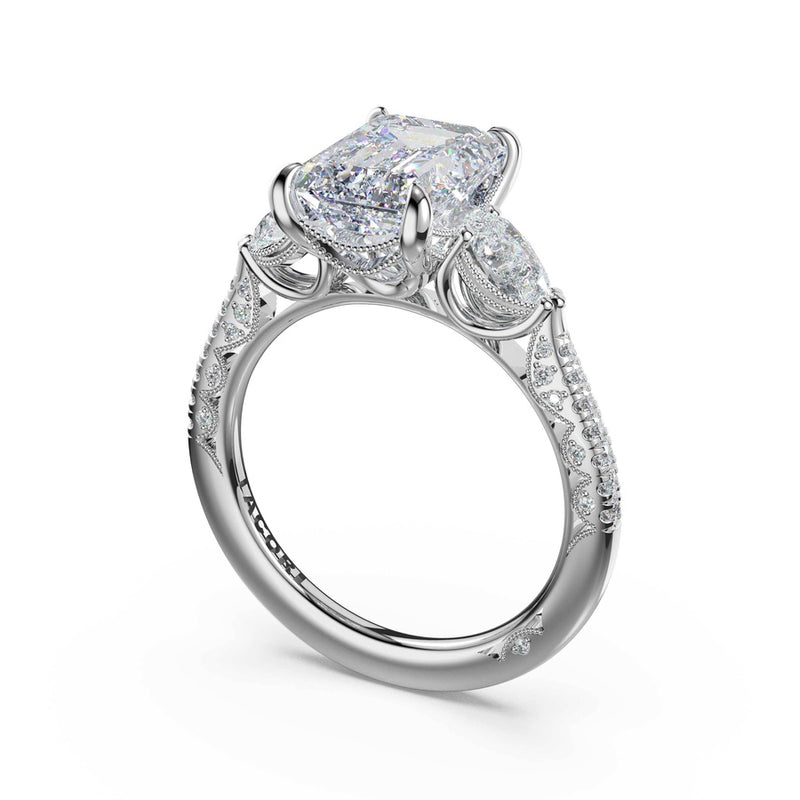 3-Stone Pear Diamond Side Emerald Engagement Ring in 14kt White Gold