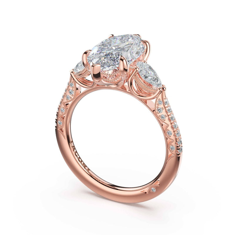 3-Stone Pear Diamond Side Marquise Engagement Ring in 18kt Rose Gold