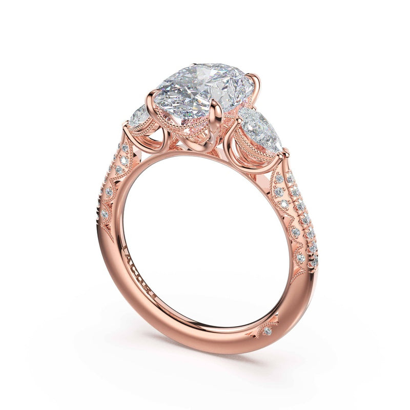 3-Stone Pear Diamond Side Oval Engagement Ring in 18kt Rose Gold