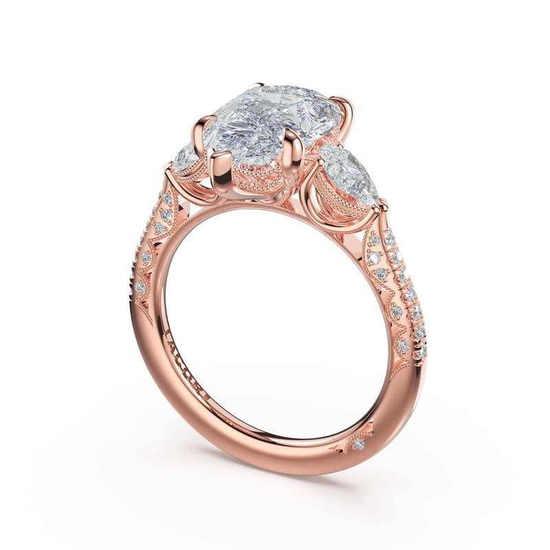 3-Stone Pear Diamond Side Pear Engagement Ring in 18kt Rose Gold