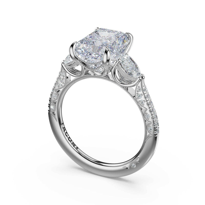 3-Stone Pear Diamond Side Radiant Engagement Ring in 14kt White Gold