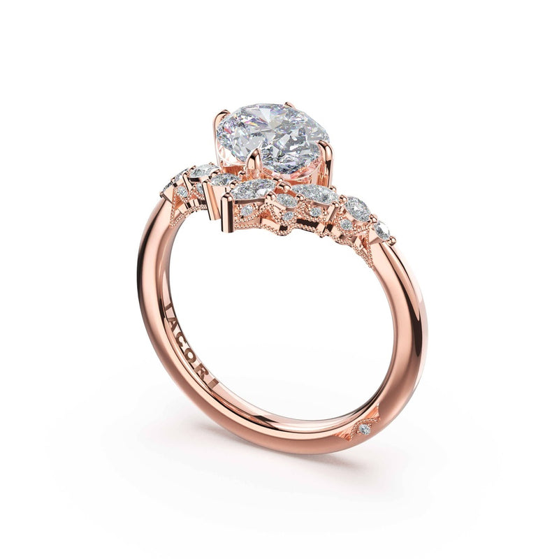 3-Stone Pear Diamond Side Oval Engagement Ring in 18kt Rose Gold