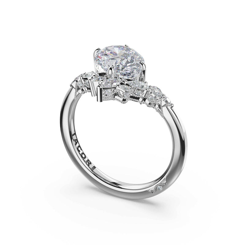 3-Stone Pear Diamond Side Oval Engagement Ring in 18kt White Gold