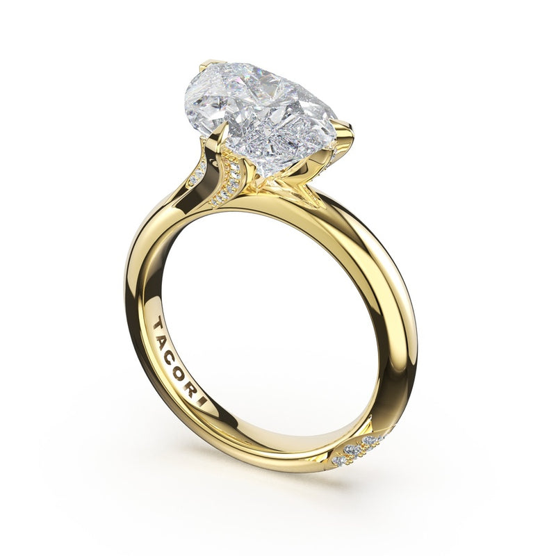 Diagonal Pear Pavé Crown Solitaire Ring