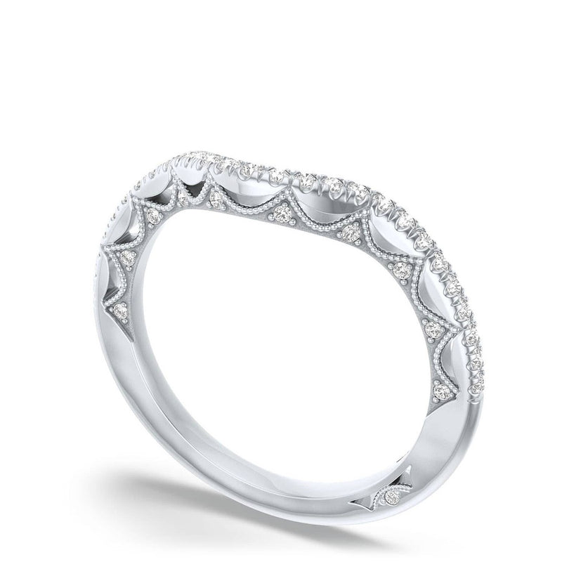 French Pavé Diamond Contour Wedding Band