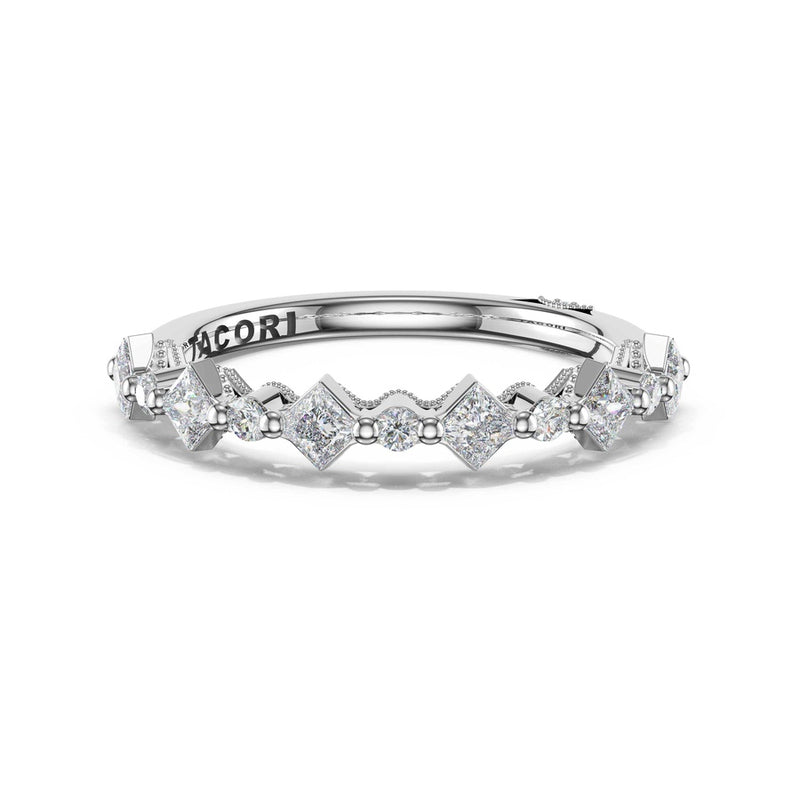 Carré and Round Diamond Wedding Band, 3.70mm