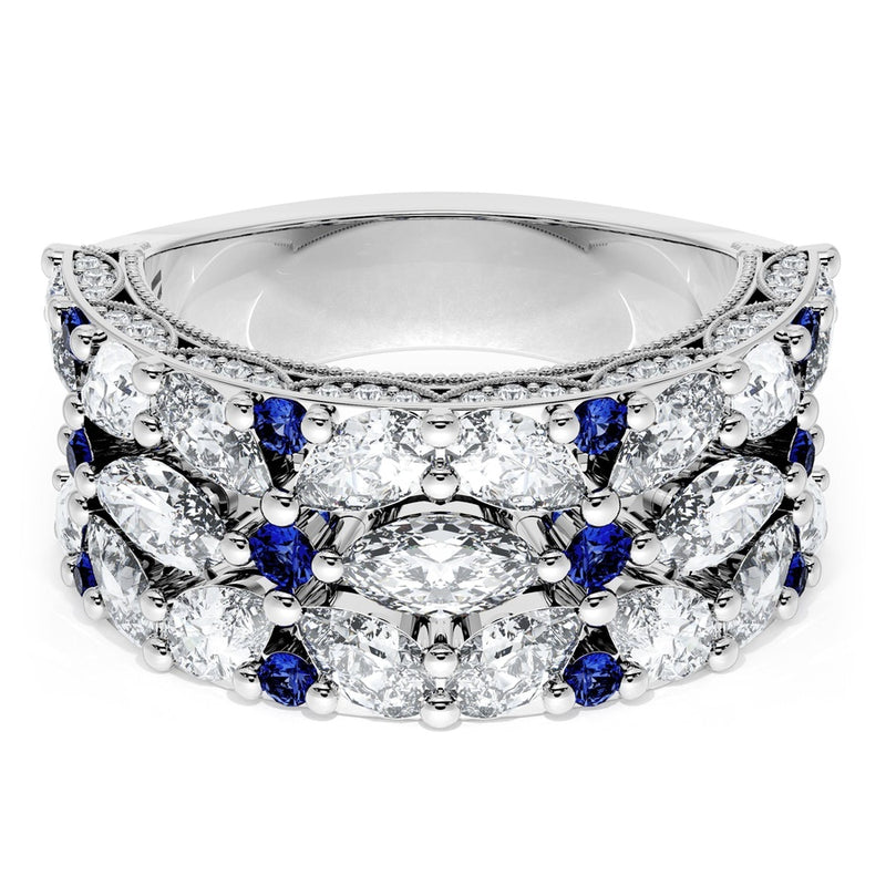 East West Marquise and Pear Blue Sapphire Mosaic Band