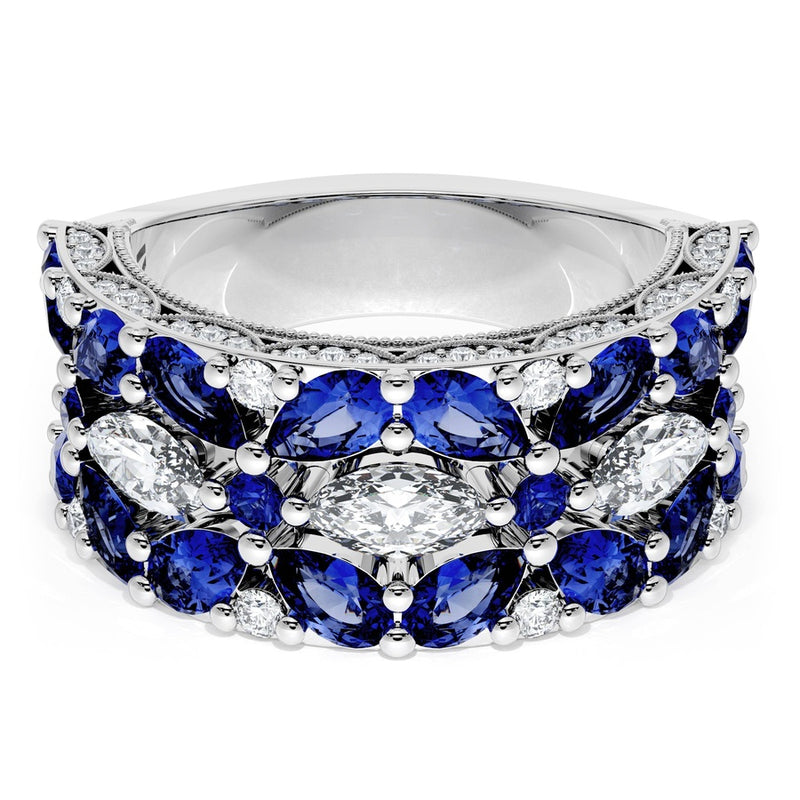 East West Marquise and Pear Blue Sapphire Mosaic Band