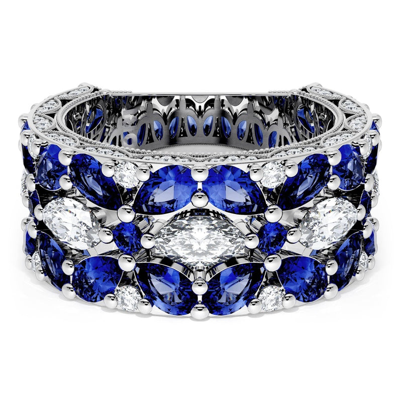 East West Marquise and Pear Blue Sapphire Mosaic Band
