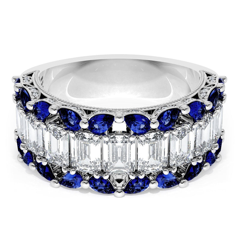 Emerald and Pear Blue Sapphire Mosaic Band