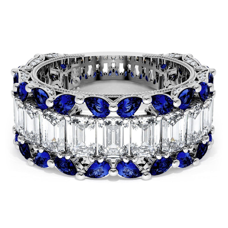 Emerald and Pear Blue Sapphire Mosaic Band