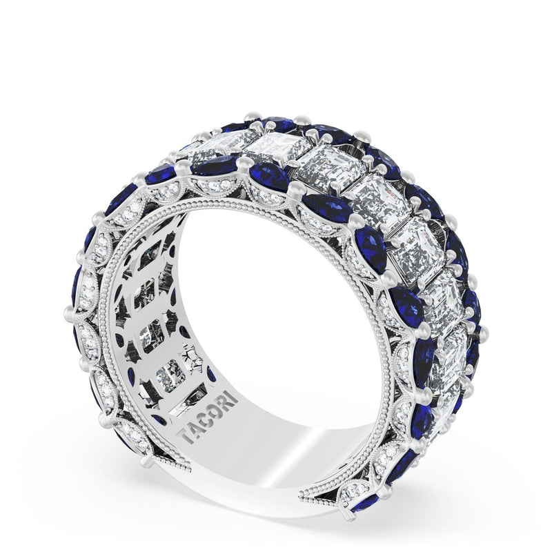 Emerald and Pear Blue Sapphire Mosaic Band