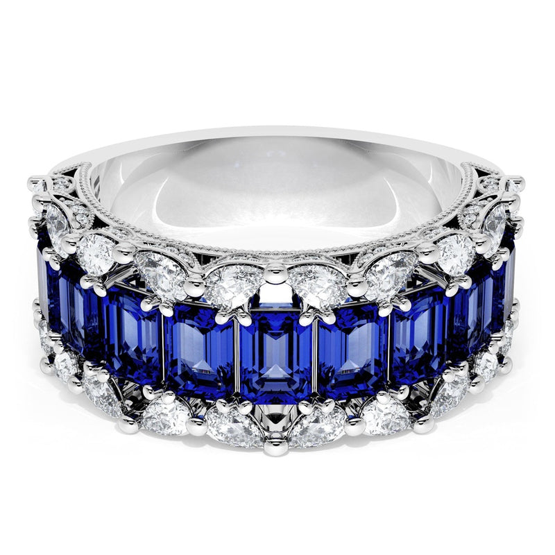 Emerald and Pear Blue Sapphire Mosaic Band