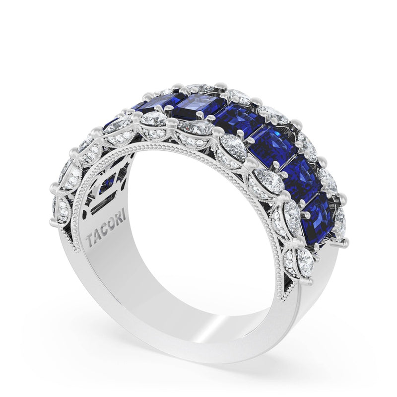 Emerald and Pear Blue Sapphire Mosaic Band