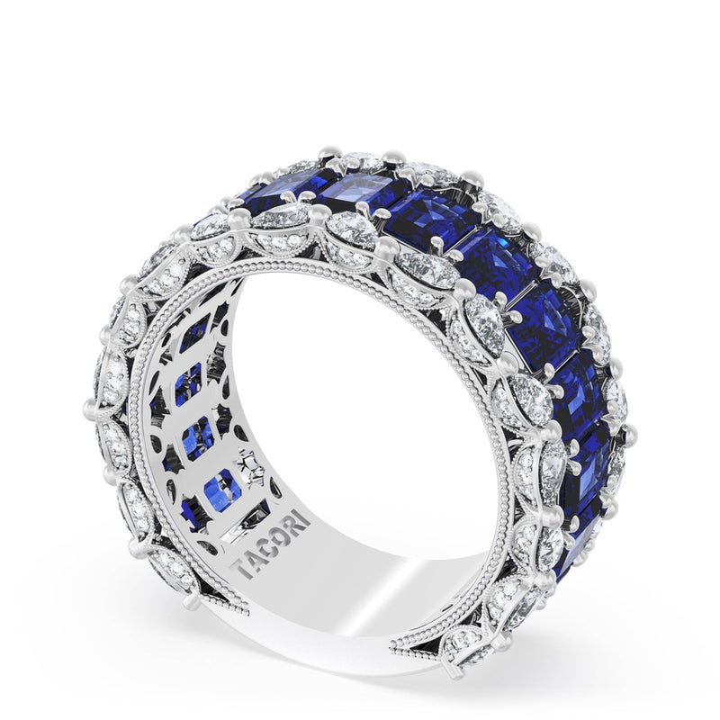 Emerald and Pear Blue Sapphire Mosaic Band