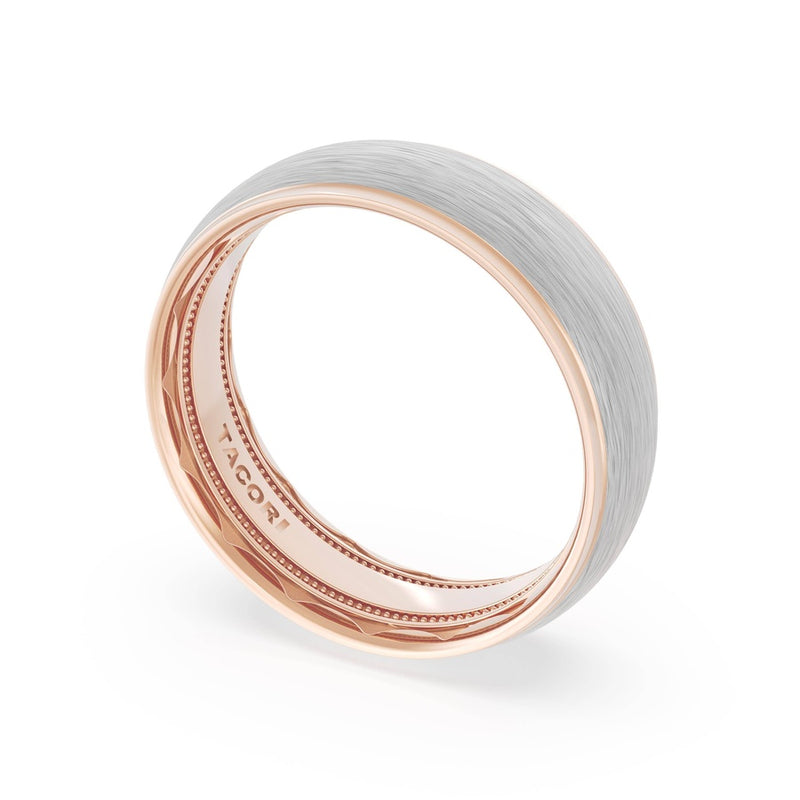 Rounded Brush Finish Wedding Band in 14kt Rose Gold & Platinum