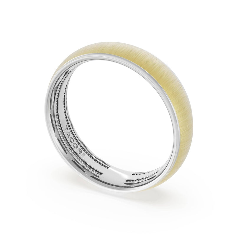 Rounded Satin Finish Wedding Band in Platinum & 14kt Yellow Gold