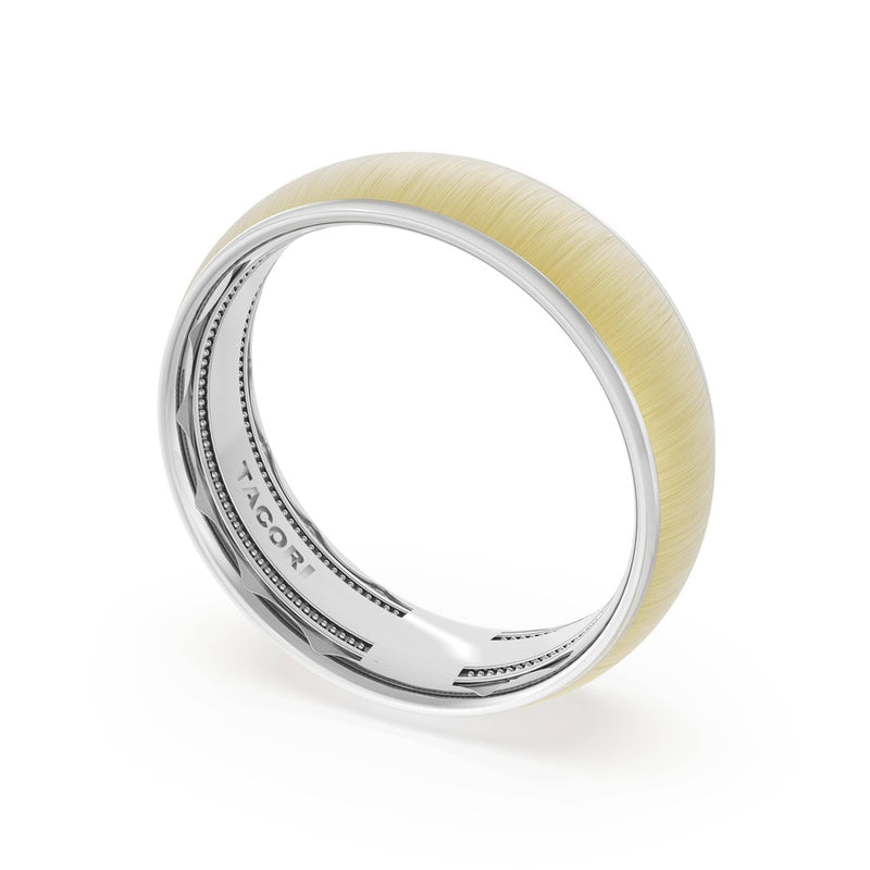 Rounded Satin Finish Wedding Band in Platinum & 14kt Yellow Gold