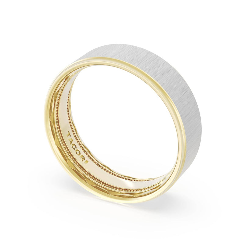 Flat Satin Finish Wedding Band in 14kt Yellow Gold & 14kt White Gold