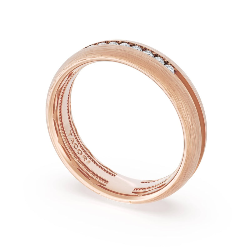 Rounded Brush Finish Diamond Wedding Band in 14kt Rose Gold
