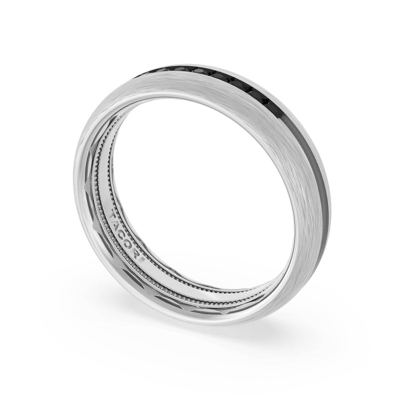 Rounded Brush Finish Black Diamond Wedding Band in 14kt White Gold