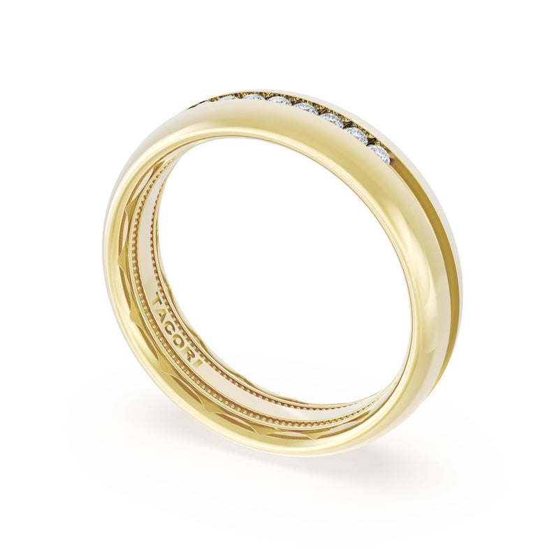Rounded High Polish Finish Black Diamond Wedding Band in 14kt Yellow Gold