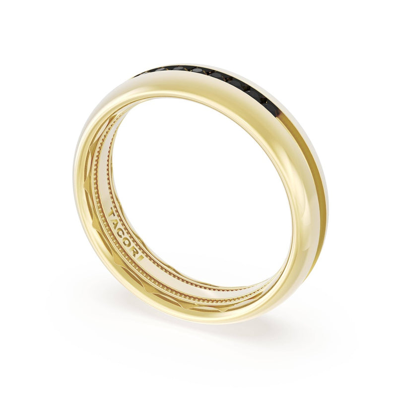 Rounded High Polish Finish Black Diamond Wedding Band in 14kt Yellow Gold