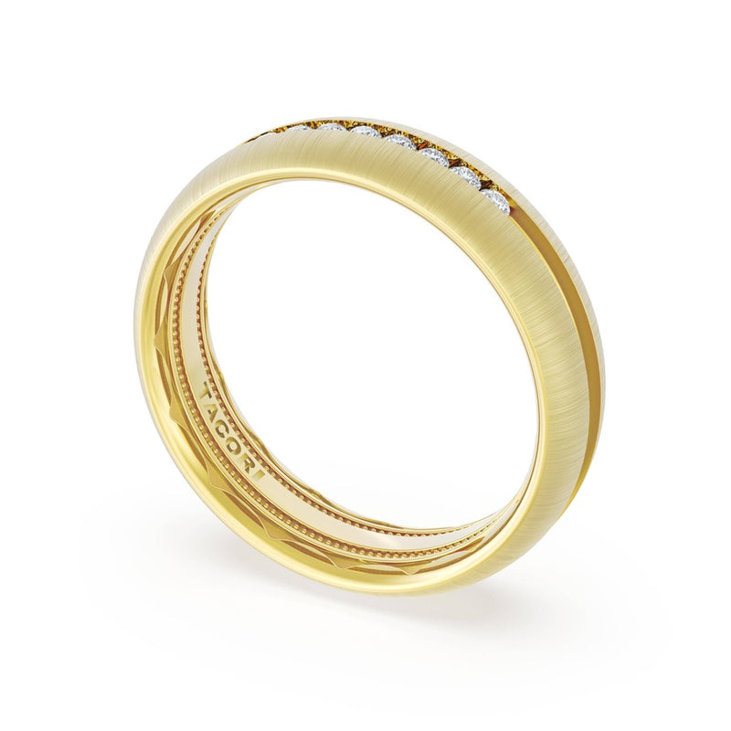 Rounded Satin Finish Black Diamond Wedding Band in 14kt Yellow Gold