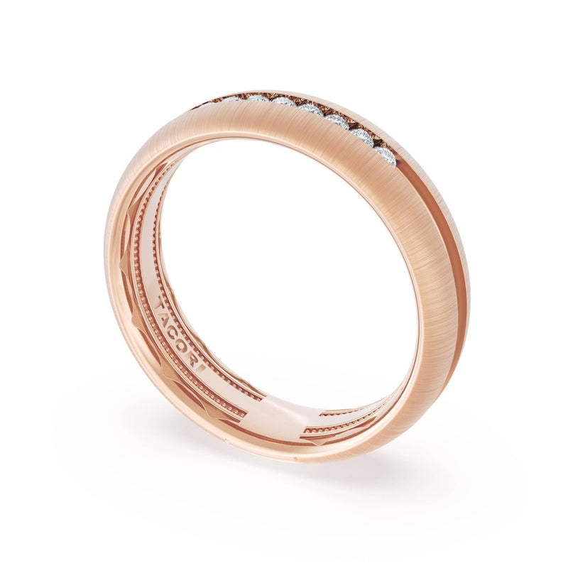 Rounded Satin Finish Black Diamond Wedding Band in 14kt Rose Gold