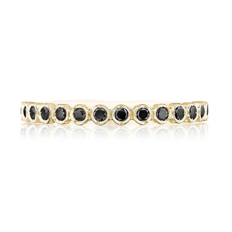 Round Bezel Droplet Wedding Band with Black Diamond in 14kt Yellow Gold