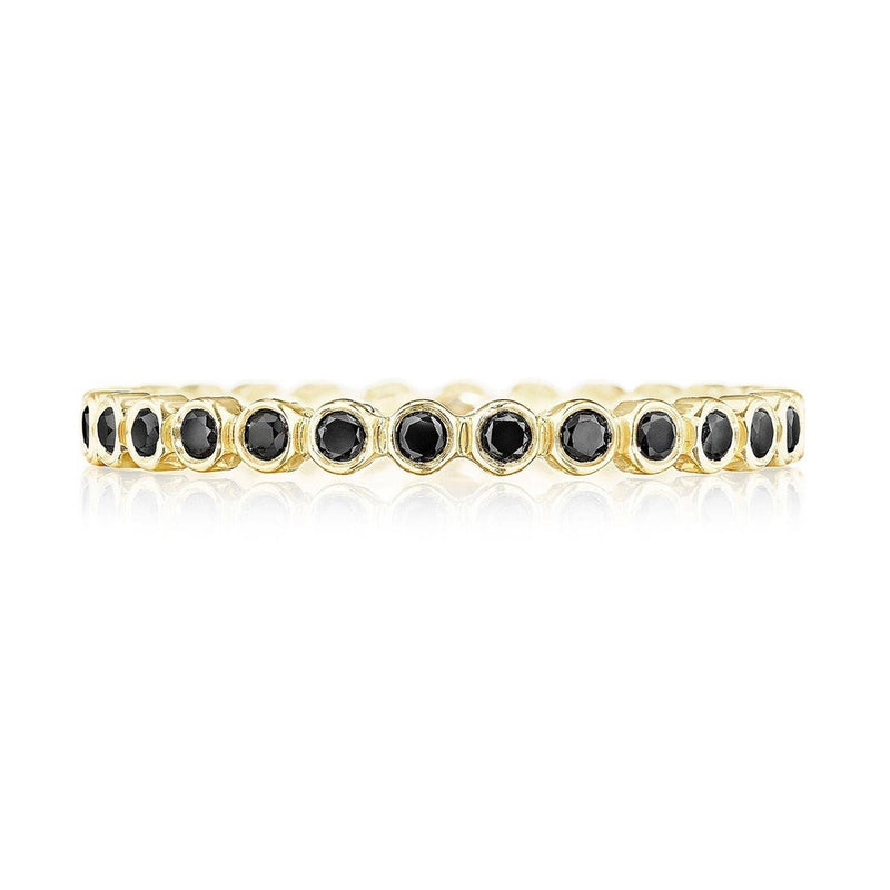 Round Bezel Droplet Wedding Band with Black Diamond in 14kt Yellow Gold
