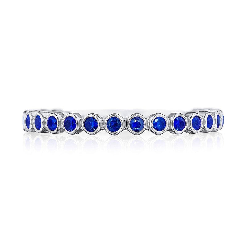 Round Bezel Droplet Wedding Band with Sapphire in 14kt White Gold