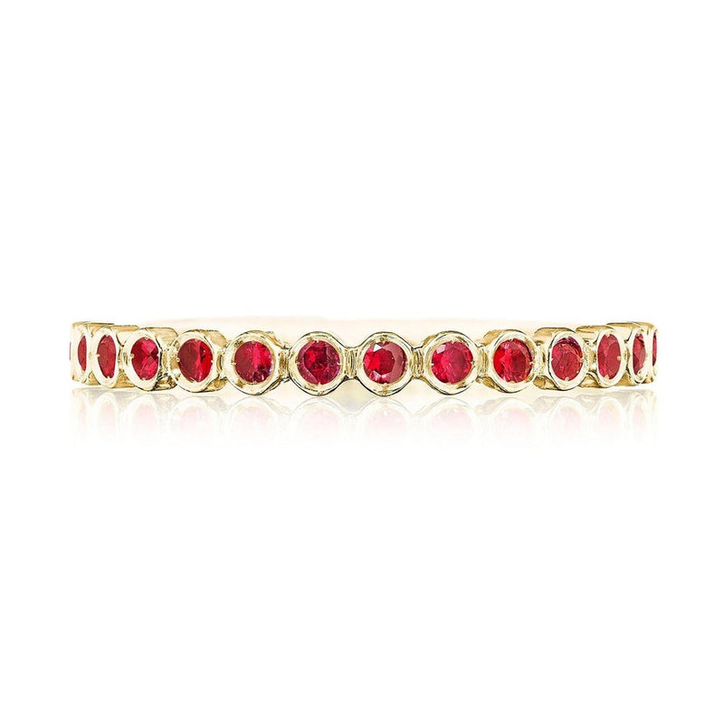 Round Bezel Droplet Wedding Band with Ruby in 14kt Yellow Gold