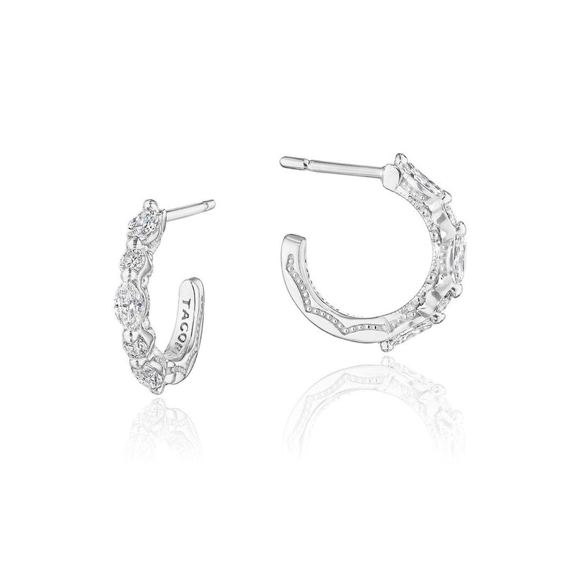 Marquise and Round Diamond Hoop Earrings in 14kt White Gold
