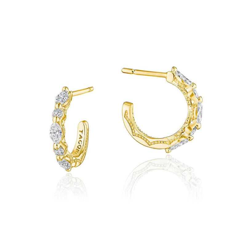 Marquise and Round Diamond Hoop Earrings in 14kt Yellow Gold