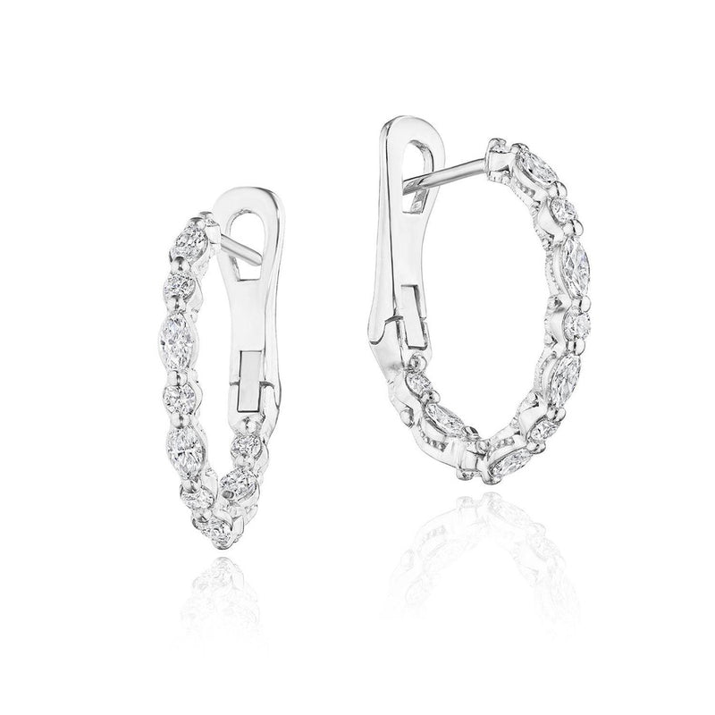 Marquise and Round Small Diamond Hoop Earrings in 14kt White Gold