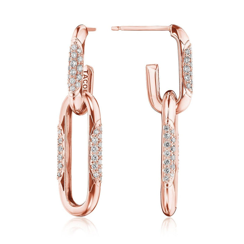 Double Link Earrings, Diamonds in 14kt Rose Gold