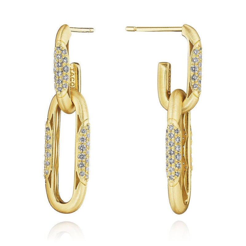 Double Link Earrings, Diamonds in 14kt Yellow Gold