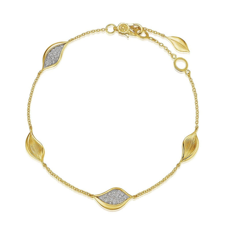 Petal Diamond Pavé Station Bracelet in 14kt Yellow Gold