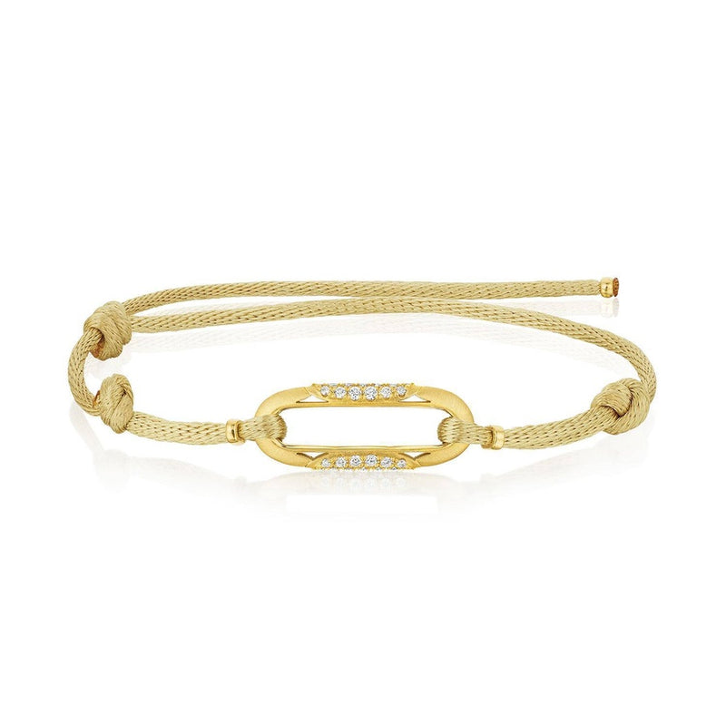 Link Bracelet with Diamonds on Gold Cord in 14kt Yellow Gold