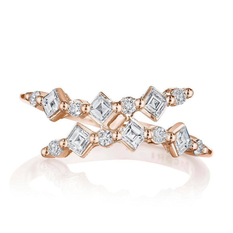 Carré and Round Diamond Ring in 14kt Rose Gold