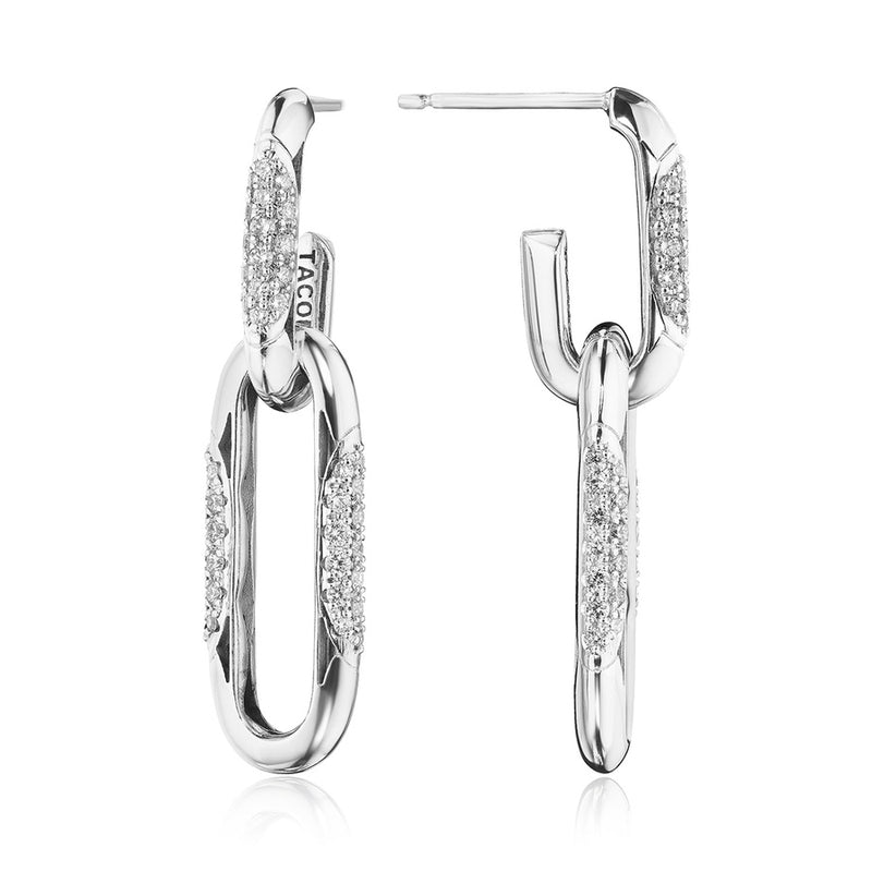 Double Link Earrings, Diamonds in 18kt White Gold