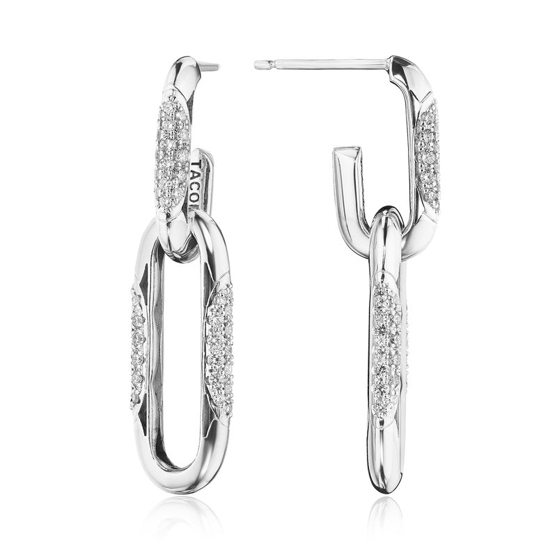 Double Link Earrings, Diamonds in 14kt Yellow Gold