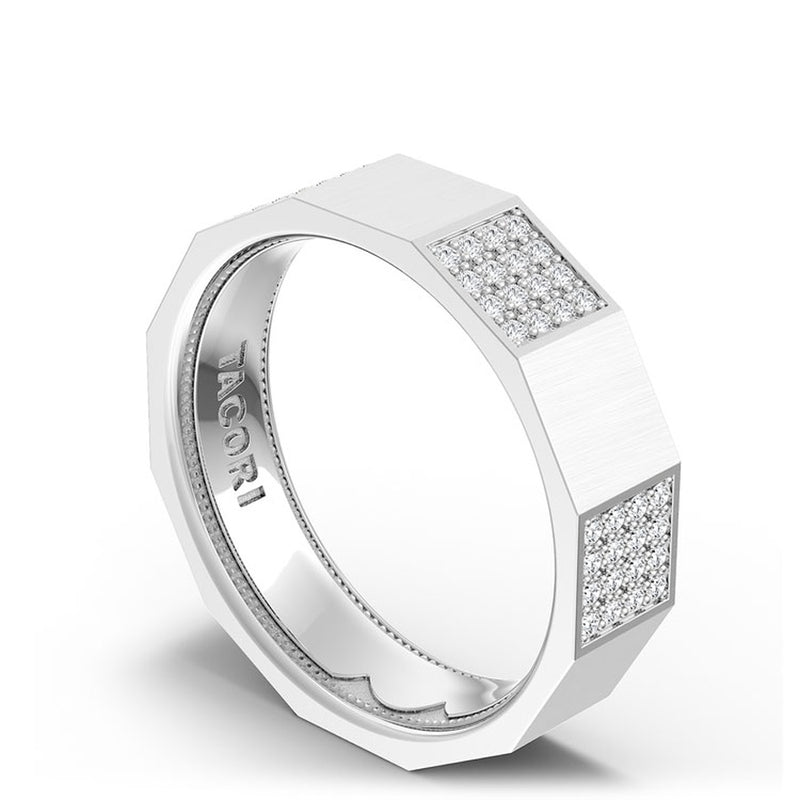 Diamond Faceted - Partial Coverage Wedding Band in Satin Finish - 6mm