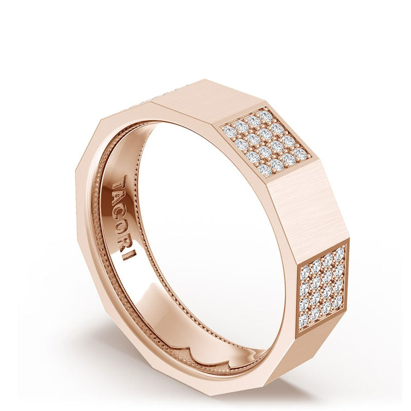Diamond Faceted - Partial Coverage Wedding Band in Satin Finish - 6mm