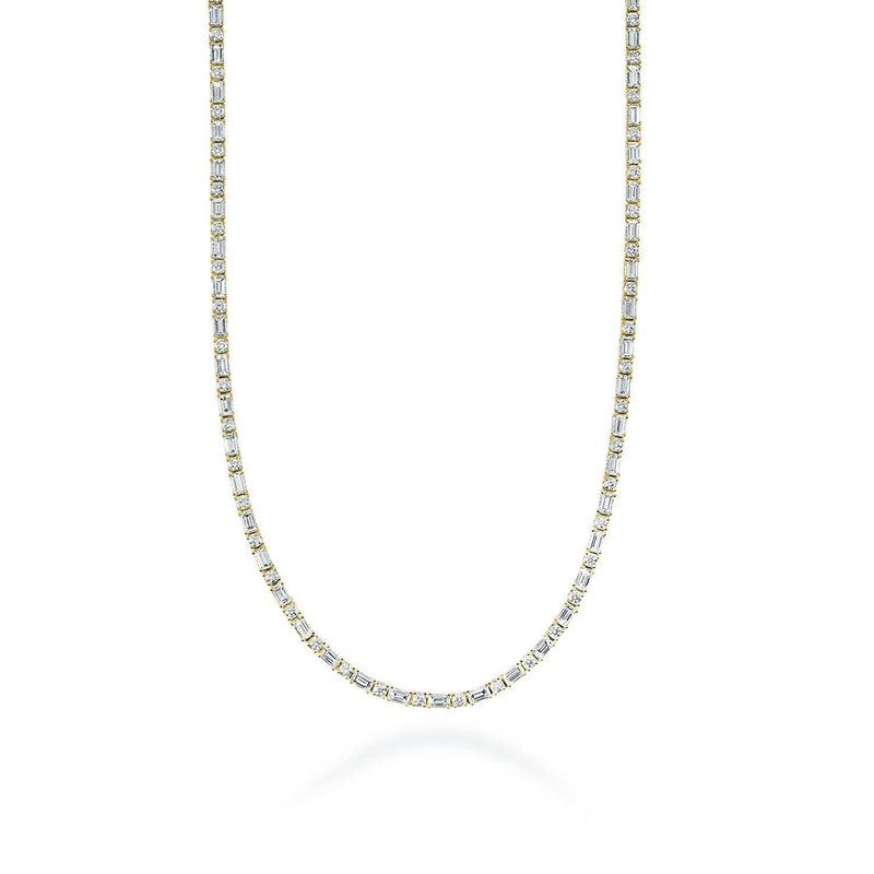 Diamond Tennis Necklace, Baguette & Round in 18kt Yellow Gold