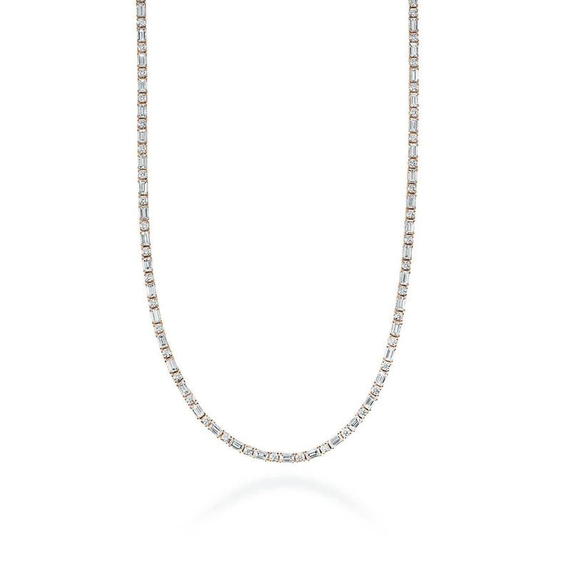 Diamond Tennis Necklace, Baguette & Round in 18kt Rose Gold